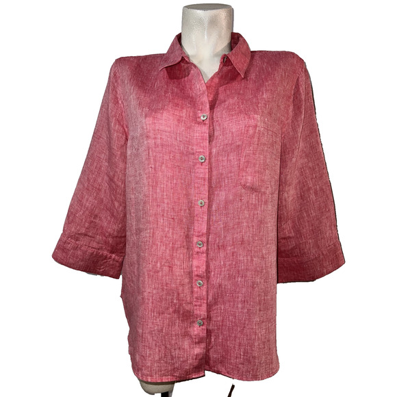 Chico's Tops - Chico's Top Sz XL (3) 16/18 Red 3/4 Cuff Sleeves Linen No Iron Fresh Chic Shirt
